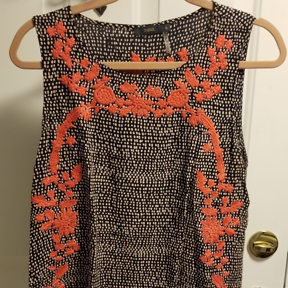TRIBAL Women's Black and Orange Embroidered Top